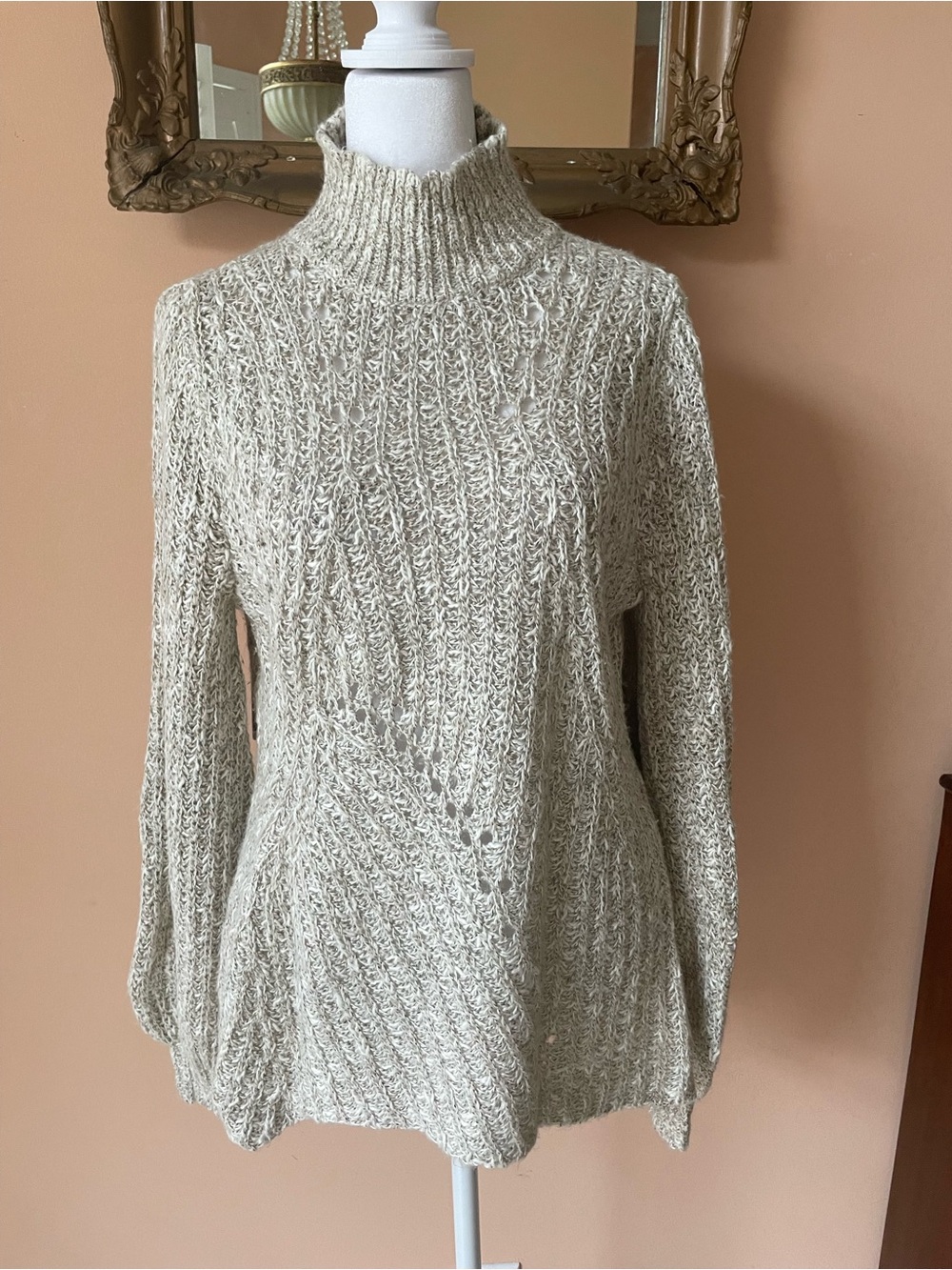 Neutral Cream Turtleneck Cable Knit Sweater